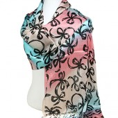 Scarf - Shawl - Ribbon Bows Print - Blue / Pink - SF-SHL1607BLPK