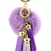 Key Chain - Rabbit Fur Pom Pom w/ Tassel - Purple