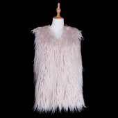 Cardigans & Vests - Faux Long Fur Vest - Beige